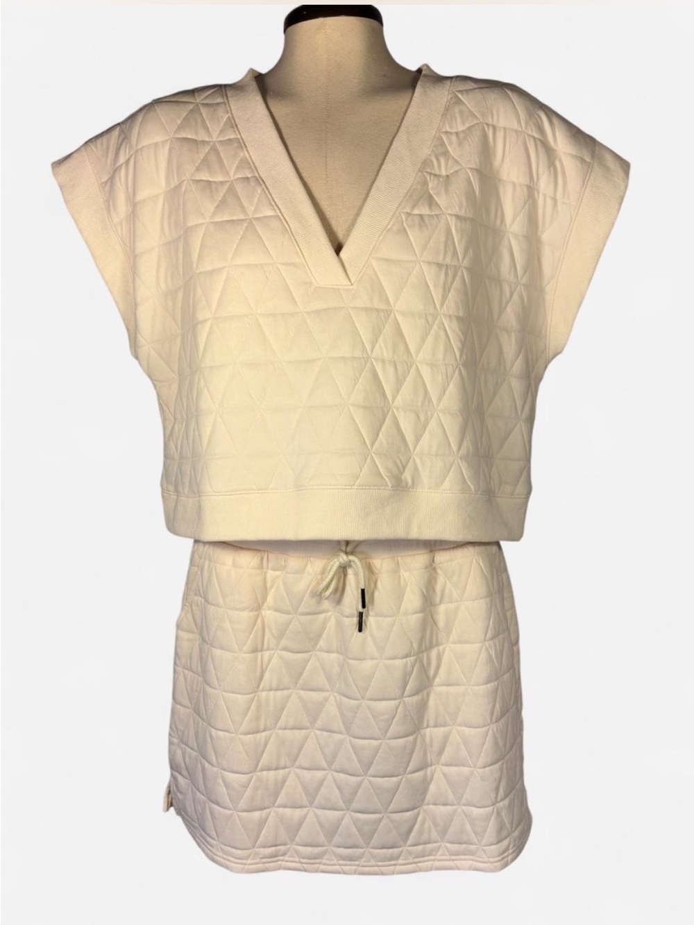 Entro Quilted Matching Set Cream Crop V Neck Top Mini Skirt Large